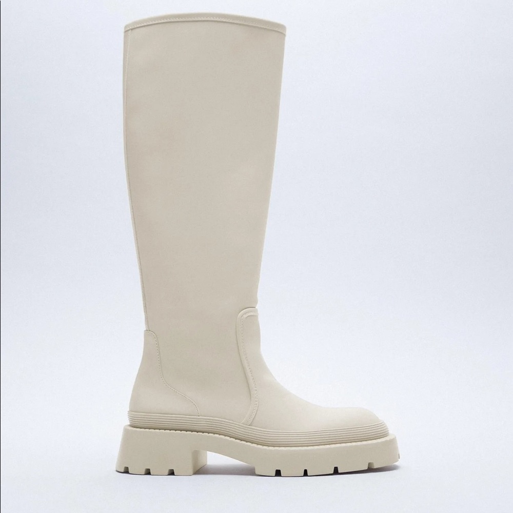 Zara Low Heel Rubberized Boots - White